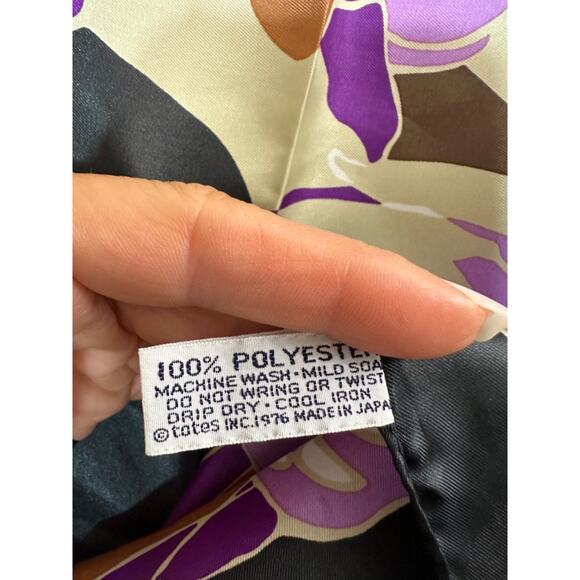 Totes Vintage HIGE Floral print mod purple brown, lavender Satin Rain Scarf - Picture 7 of 8